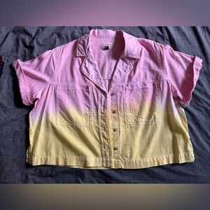 Universal Thread pink and yellow shirt, linen blend, size L